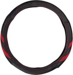 All Ride Stuurhoes Auto 38CM - Geschikt voor Stuurwielen 37-39CM - Comfortabele Grip - Anti-Slip - Auto Decoratie - Kunstleer - Zwart/Rood
