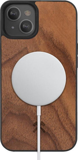 Woodcessories Bumper Case - Geschikt voor iPhone 13 - Duurzaam - Walnoot/zwart