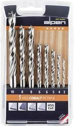 Alpen 0063300008100 Hout-spiraalboor 8-delig 3 mm, 4 mm, 5 mm, 6 mm, 6 mm, 8 mm, 8 mm, 10 mm 1 stuk(s)