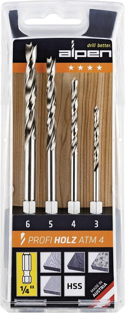 Alpen 603002100 Hout-spiraalboorset 4-delig 3 mm, 4 mm, 5 mm, 6 mm 1/4 (6.3 mm) 1 set(s)