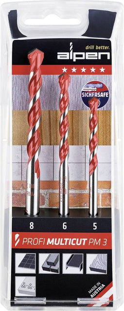Alpen MultiCut 100703100 Carbide Multifunctionele boorset 3-delig 5 mm, 6 mm, 8 mm Cilinderschacht 1 set(s)