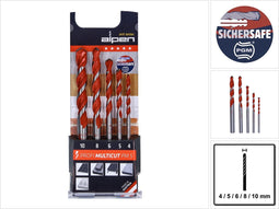 Alpen MultiCut 100705100 Carbide Multifunctionele boorset 5-delig 4 mm, 5 mm, 6 mm, 8 mm, 10 mm Cilinderschacht 1 set(s
