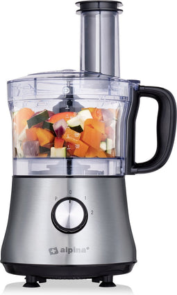 alpina 3-in-1 Foodprocessor - 1L - 600W - Food Chopper en Keukenmachine - 2 Snelheden - Hakken, Snijden en Raspen - Aluminium - Zilver