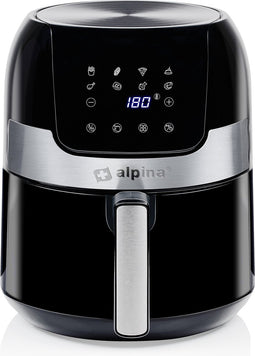 alpina Airfryer 4.5L- Heteluchtfriteuse voor 2 tot 4 Personen - Air Fryer met Instelbare Temperatuur van 80°C tot 200°C - Timer tot 60 Minuten - Hetelucht Friteuse 1400W - Zwart