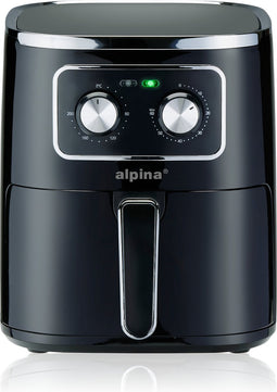 alpina Airfryer 4.5L- Heteluchtfriteuse voor 3 tot 4 Personen - Air Fryer met Instelbare Temperatuur van 80°C tot 200°C - Timer tot 60 Minuten - Hetelucht Friteuse 1450W - Zwart