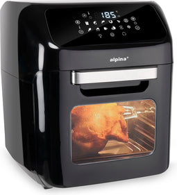 alpina Airfryer Oven en Hetelucht Friteuse - Airfryer XXL 12 L Inhoud - 1800W - Heteluchtoven met Bak en Grillfunctie - Incl. Airfryer Accessoires waaronder Rotisserie Spit en Spitvorken