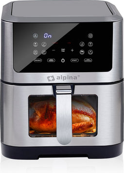 alpina Airfryer XXL - Airfryer Oven en Heteluchtfriteuse 8L - Instelbare Temperatuur 80-200°C - Timer 120 Min - 1800W - Digitaal Display - Zilver - Hetelucht Oven Airfryer