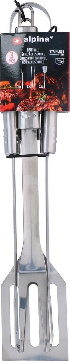 alpina BBQ Accessoires - Barbecuegereedschapset - 3-Delige Set - Tang. Spatel, Vork - RVS