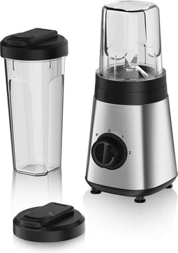 alpina Blender Smoothie Maker - Smoothie Blender 300W - Incl. Smoothie Beker 300ml en 600ml - 2 Snelheden en Pulserende Functie - Roestvrij Staal - Zilver/Zwart