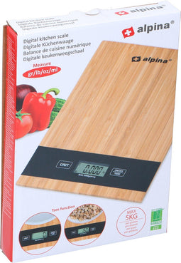 alpina Digitale keukenweegschaal - Automatische Uitschakeling - Tarra-functie - Tot 5 Kilo - Bamboe