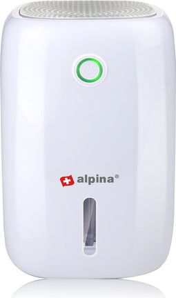 alpina Mini Luchtontvochtiger - Stille Ontvochtiger 35 dB - Dehumidifier voor 100M³ - Ontvochtigt tot 330ml per Dag - Vrijstaande Deshumidificateur - 14,5 x 14,5 x 22,5 cm - Wit