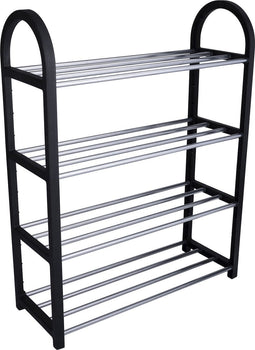 alpina Schoenenrek - 4-Laags Schoenenrekje - Opbergrek - 50 x 18,5 x 65 CM - Ruimte voor 8 Paar Schoenen - Makkelijk te Monteren - Zwart/Zilver