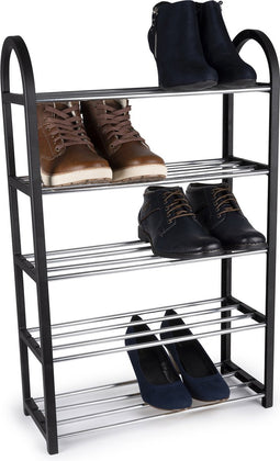 alpina Schoenenrek - 5-Laags Schoenenrekje - Opbergrek - 50 x 20 x 77 CM - Ruimte voor 10-15 Paar Schoenen - Makkelijk te Monteren - Zwart/Zilver