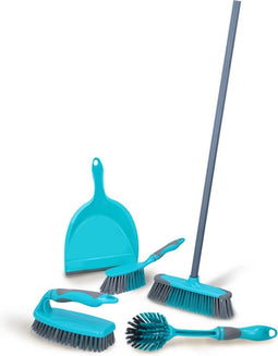 alpina Schoonmaakset 6-delig - Bezem - Steel - Handveger & Blik - Handborstel - Afwasborstel