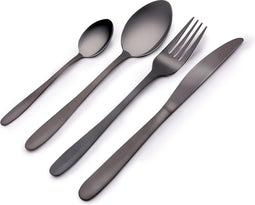 Alpina Set Bestek - 4-Persoons: 4 Messen, 4 Vorken, 4 Eetlepels, 4 kleine Lepels - Vaatwasserbestendig - RVS - Zwart