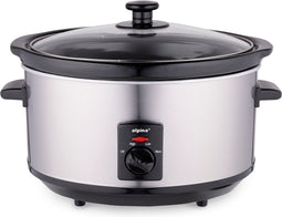 alpina Slowcooker 3.5L - Crockpot Slow Cooker met Warmhoudfunctie - Multicooker met Keramische Binnenpan en Glazen Deksel - 240W - RVS