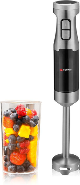alpina Staafmixer HB6700F-N - Mixer met Maatbeker 700ML - Handmixer Elektrisch 1000W - 2 Snelheden en Turbo Functie - BPA-Vrij - Roestvrij Staal - Zwart/Zilver