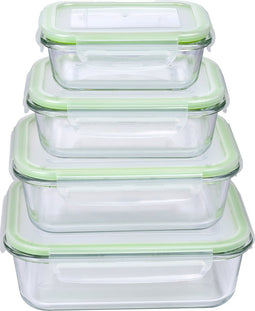 alpina Vershoudbakjes - 8-Delig - met Deksel - Diepvriesbakjes - Oven, Vriezer, Magnetron en Vaatwasser Bestendig - Glas - 370, 640, 1050 en 1520 Milliliter
