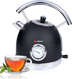 alpina Waterkoker - Retro - 1.8 L - Ingebouwde Thermostaat - Droogkookbeveiliging - Transparante Waterpeilindicator -Theekoker - Zwart - 1850-2200W