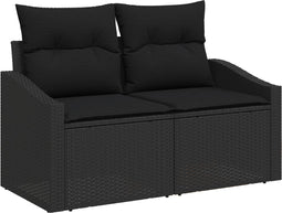 vidaXL - 2-Persoons - Ligbank - met - Opslag - en - Kussens - Zwart - Poly - Rattan