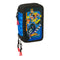 Driedubbele Pennenzak Hot Wheels Let's race Blauw Zwart 12,5 x 19,5 x 5,5 cm 37 Onderdelen