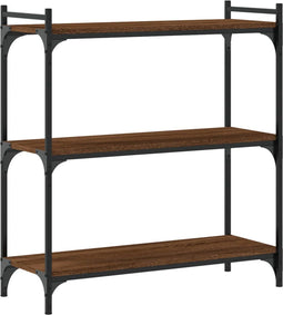 vidaXL - Boekenkast - 3-laags - 80x30x86 - cm - bewerkt - hout - bruin - eikenkleur