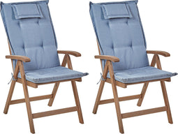 AMANTEA - Tuinstoel set van 2 - Donkerbruin/Blauw - Acaciahout