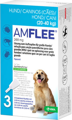 Amflee Spot On Anti Vlooien en Teken Druppels Hond 20-40 kg 3 pipetten