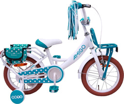 AMIGO Dots Meisjesfiets - Kinderfiets 12 inch - Met Zijwieltjes - Wit