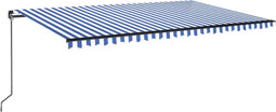 vidaXL - Luifel - handmatig - uittrekbaar - met - LED - 500x350 - cm - blauw - en - wit