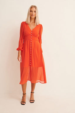 NA-KD Button Front Slit Dress - Dames Jurk - V-hals - Maat 40