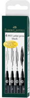 Faber-Castell fineliner - tekenstift - fineliners + brushpen - Pitt Artist Pen - 4-stuks - zwart - FC-167100