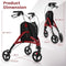Coast Loopwagen - Opvouwbare Rollator - Aluminium Frame - 78x67,5x86–96 cm - Rood