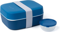 Amuse Brooddoos 3-in-1 - Lunchbox - Met Rekker en Sauspotje - Vaatwas, Magnetron en Diepvriesbestendig - 2 Compartimenten - Blauw