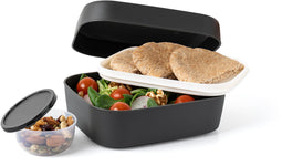 Amuse Lunchbox 3-in-1 Charcoal - Brooddoos met Rekker en Sauspotje - Vaatwas, magnetron, en diepvriesbestendig - Zwart