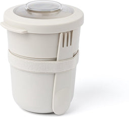 Amuse Tylla Duo Oat Lunchbowl - Lunchbox met Spork en Rekker - Transparant Tritan Deksel - Voor onderweg - Lekvrij - Lichtgrijs - 150 + 450 ml