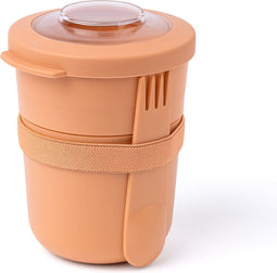 Amuse Tylla Duo Peach Morning & Noon Lunchbowl - Lunchbox met Spork en Rekker - Transparant Tritan Deksel - Voor onderweg - Lekvrij - Oranje - 150 + 450 ml
