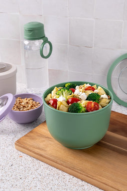 Amuse Tylla Sage Life Bowl - Lunchbox - Perfect Afsluitbare Verhouddoos - Saladebox voor onderweg - Vaatwas, magnetron, en diepvriesbestendig - Groen - 1200 ml