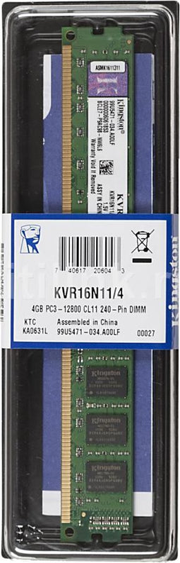 Kingston KVR16N11S8/4 - DDR3 Werkgeheugen 4GB 1.600MT/s CAS 11