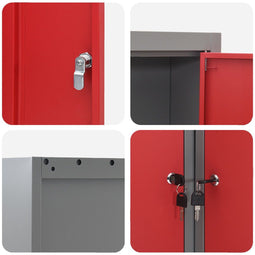vidaXL - Hoek - Gereedschapskast - Muurbevestigd - en - Slotbaar - Rood - Staal