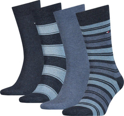 Tommy Hilfiger Stripe Tin Giftbox - 4P Heren Sokken - Hoog model - Blauw (4 paar)