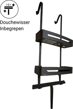 Andabo Doucherek - Hangend Doucherek - Inclusief Douchewisser - Badkamerrek - Badkamer Accessoires - Zonder Te Boren - RVS - 2 Laags - 73 CM* 32,5 CM* 12 CM* - Zwart