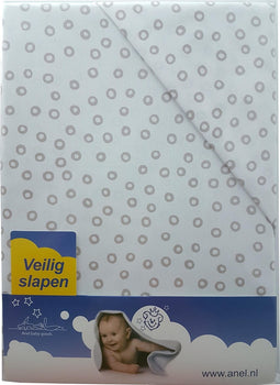 ANEL - ledikantlaken met sloop - Kleur: Wit met bruine stippen - Formaat: 120x150cm