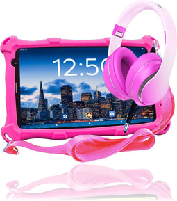 AngelTech Kinderpakket PRO MAX - Kindertablet PRO MAX + Kinderkoptelefoon - In Bol Sterrenreview 2024 - Combipakket - Roze