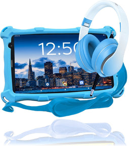 AngelTech Kinderpakket PRO MAX - Kindertablet PRO MAX + Kinderkoptelefoon - In Bol Sterrenreview 2024 - Combipakket - Blauw