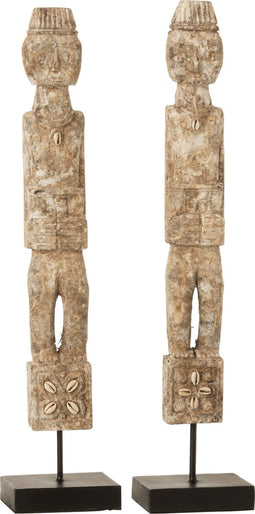 J-Line decoratie Figuur Op Voet Naya Albasia - hout - grijs - small - 2 stuks