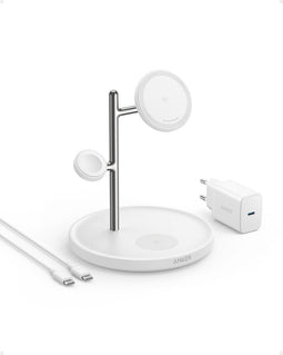 Anker MagGo - 3-in-1 draadloos oplaadstation - Qi2-gecertificeerd - draadloze 15W-oplaadstandaard voor MagSafe - voor iPhone-series 13/14/15, AirPods Pro, Apple Watch Ultra (incl. USB-oplader en -kabel)