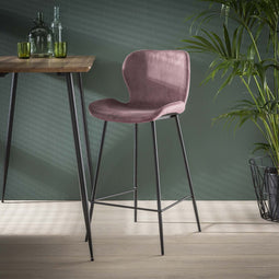 AnLi Style Barstoel velvet ronde buis - roze velours