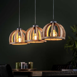 AnLi Style Hanglamp 3x Ø30 gebogen houten spijlen