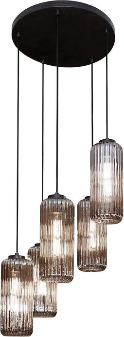 AnLi Style Hanglamp 5L getrapt cilinder rib smoke